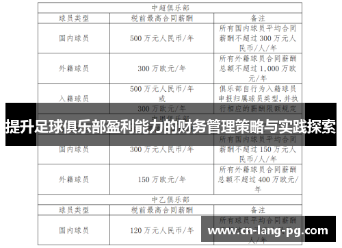 提升足球俱乐部盈利能力的财务管理策略与实践探索